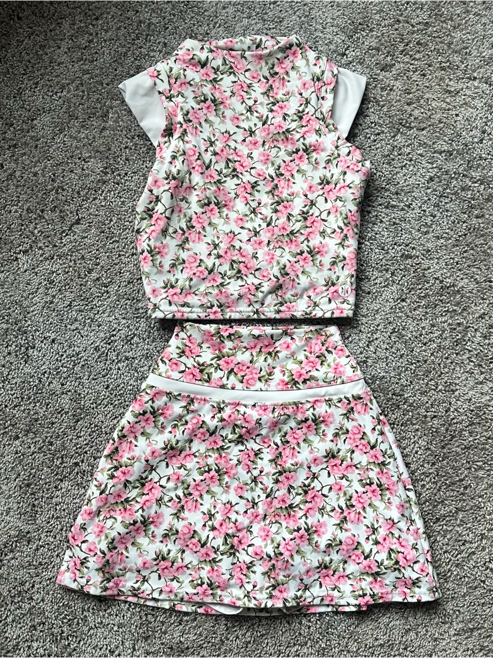 Floral Pink and White Two-Piece Skirt Set